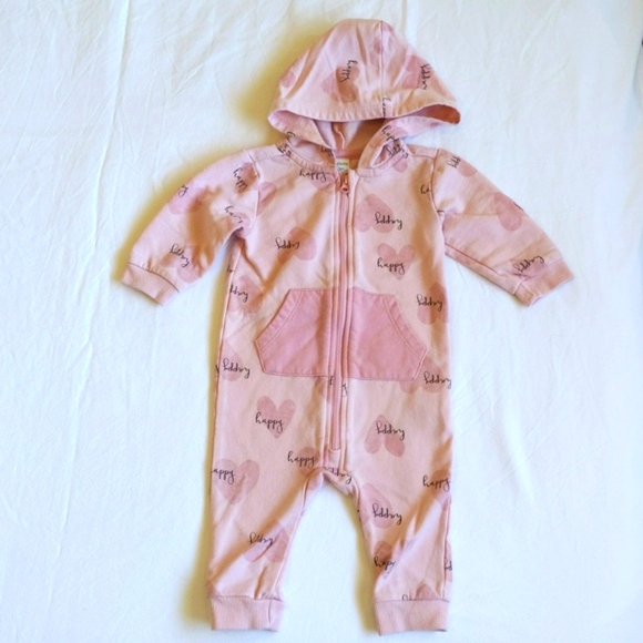 petit lem pink hearts zipper jumpsuit with hoodie 6 months baby girl - Picture 1 of 6